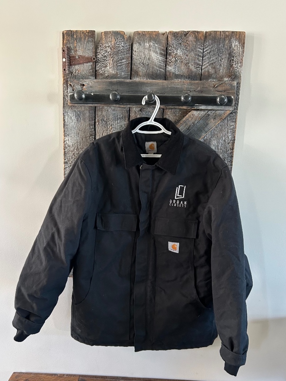 Men's Carhartt Full Zipper Lined Black Jacket w/Black Corduroy Collar & Logo